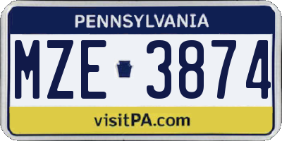 PA license plate MZE3874