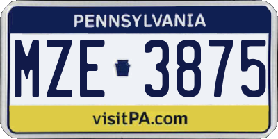 PA license plate MZE3875