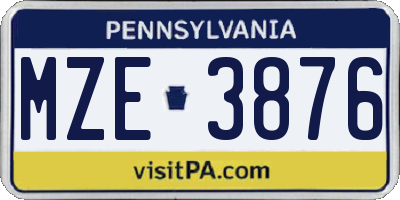 PA license plate MZE3876