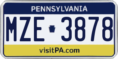 PA license plate MZE3878