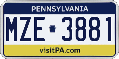 PA license plate MZE3881