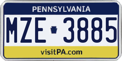 PA license plate MZE3885