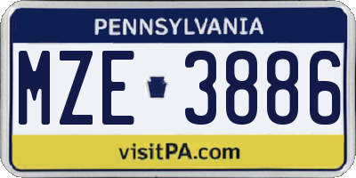 PA license plate MZE3886