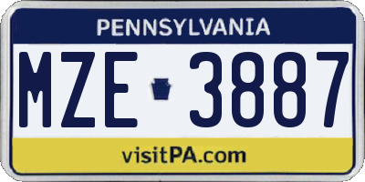 PA license plate MZE3887