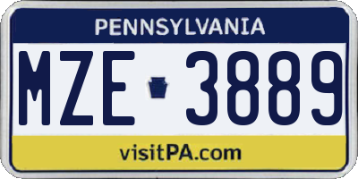 PA license plate MZE3889