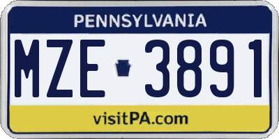 PA license plate MZE3891