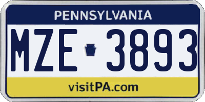 PA license plate MZE3893