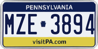 PA license plate MZE3894
