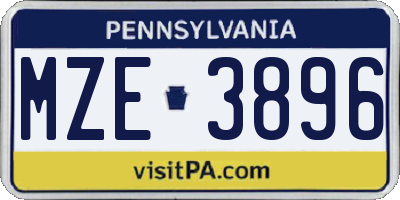 PA license plate MZE3896