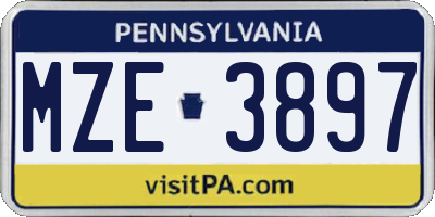 PA license plate MZE3897