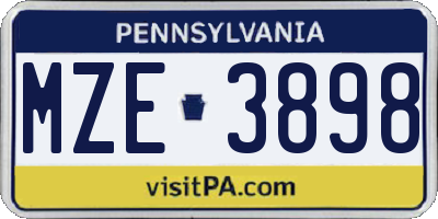 PA license plate MZE3898