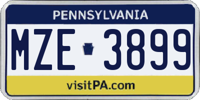 PA license plate MZE3899