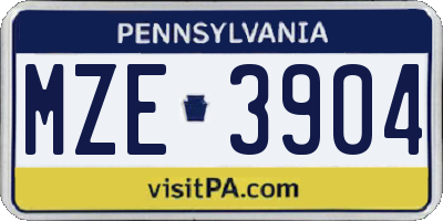PA license plate MZE3904