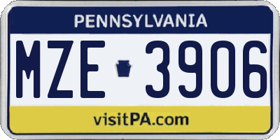 PA license plate MZE3906