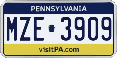 PA license plate MZE3909