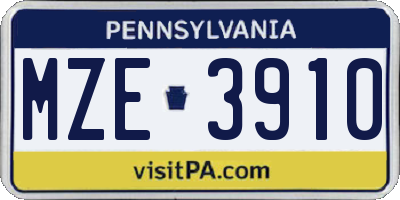 PA license plate MZE3910
