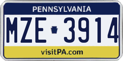 PA license plate MZE3914