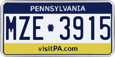 PA license plate MZE3915