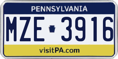PA license plate MZE3916