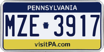 PA license plate MZE3917