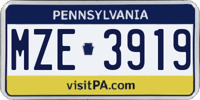 PA license plate MZE3919