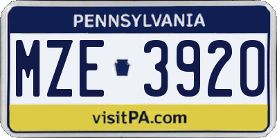 PA license plate MZE3920
