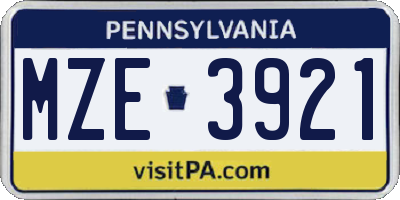 PA license plate MZE3921