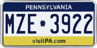 PA license plate MZE3922