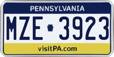 PA license plate MZE3923