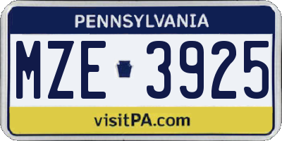 PA license plate MZE3925