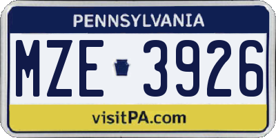 PA license plate MZE3926