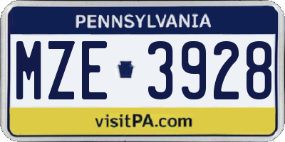 PA license plate MZE3928