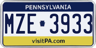 PA license plate MZE3933