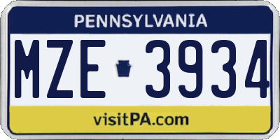 PA license plate MZE3934