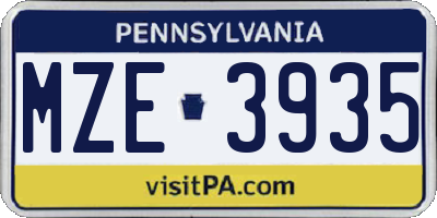 PA license plate MZE3935