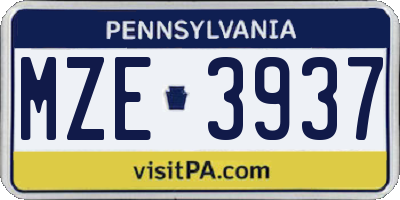 PA license plate MZE3937