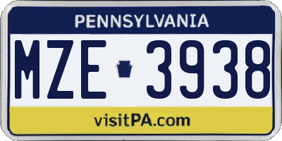 PA license plate MZE3938