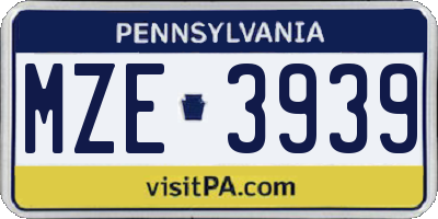 PA license plate MZE3939