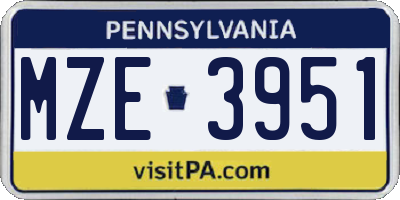 PA license plate MZE3951