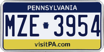 PA license plate MZE3954