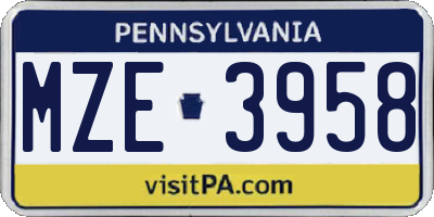 PA license plate MZE3958