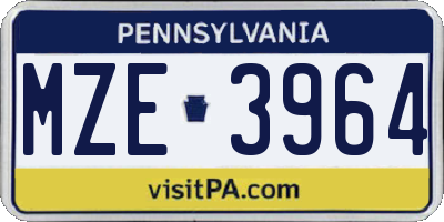 PA license plate MZE3964