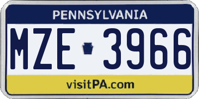 PA license plate MZE3966