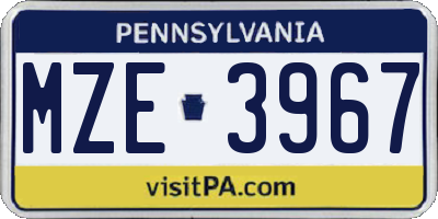 PA license plate MZE3967