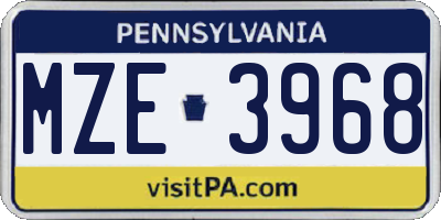 PA license plate MZE3968