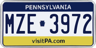 PA license plate MZE3972