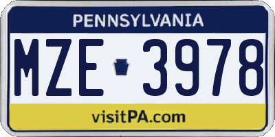 PA license plate MZE3978