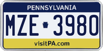 PA license plate MZE3980