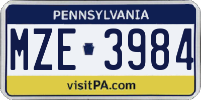 PA license plate MZE3984