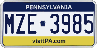 PA license plate MZE3985